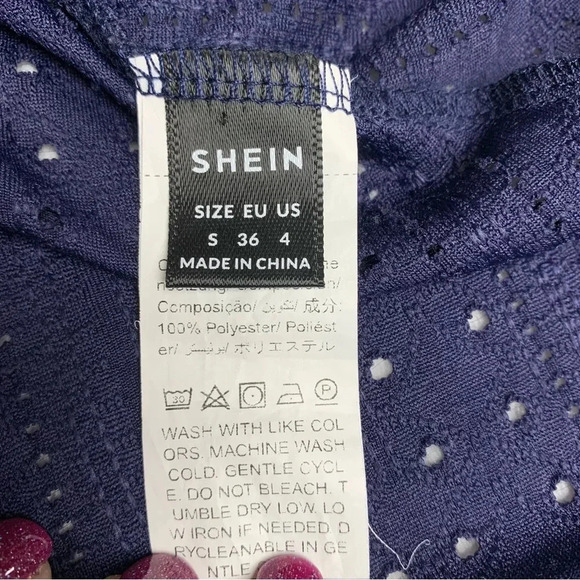 SHEIN blue blouse size small ruched waist and cute cutouts semi sheer - Picture 2 of 6